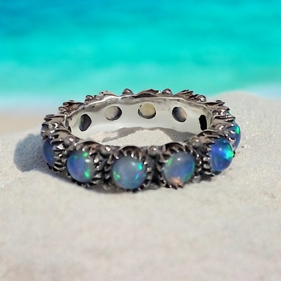 Jewelry - BLUE OPAL ETERNITY BAND 925 STERLING SILVER SIZE 8